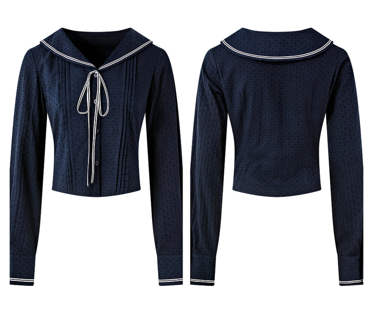 Navy Collar Womens Top