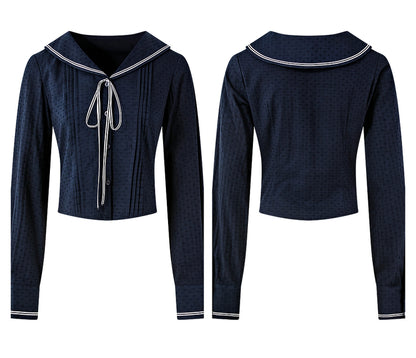 Navy Collar Womens Top