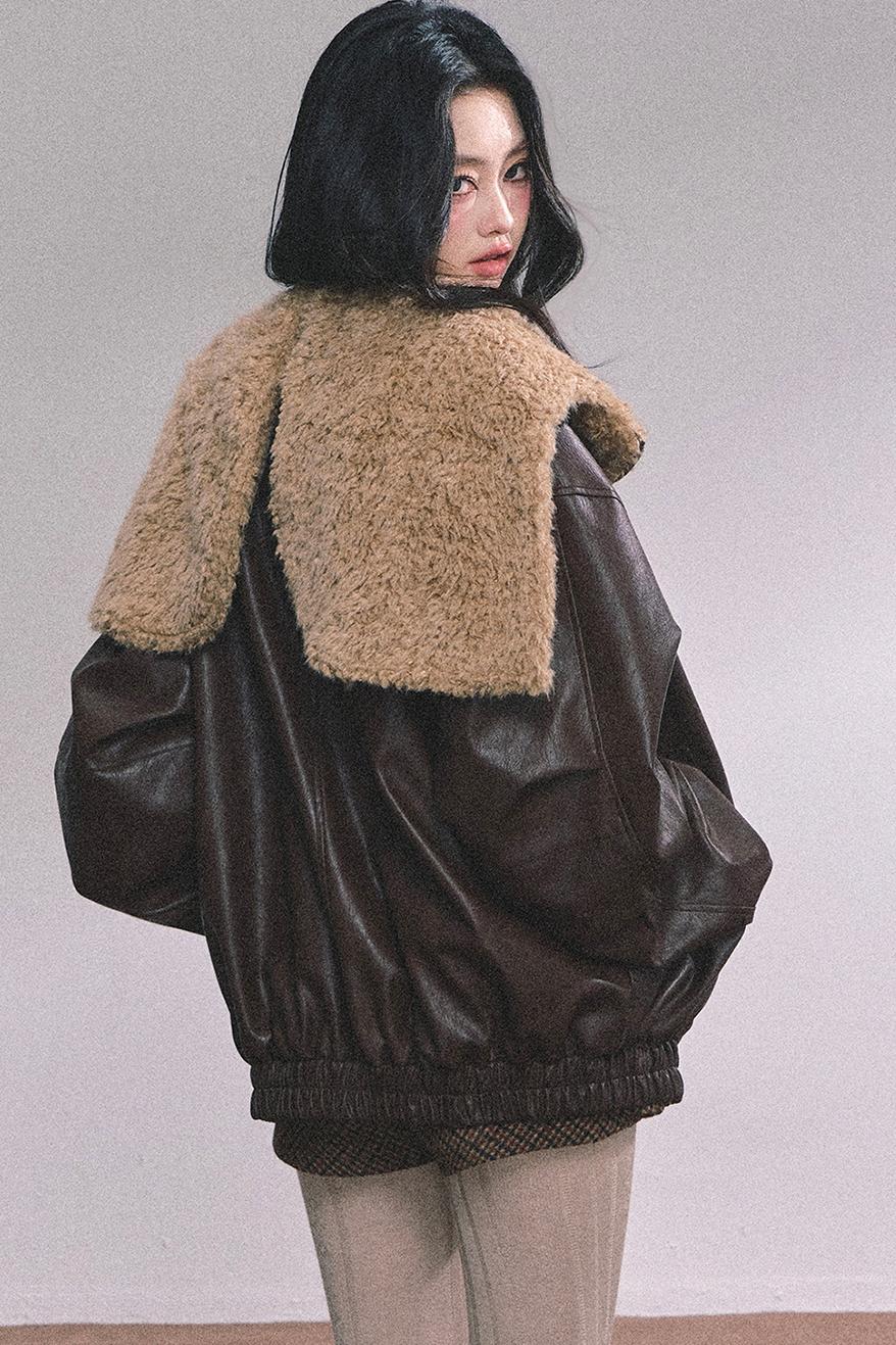 Autumn Navy Lambswool Leather Jacket