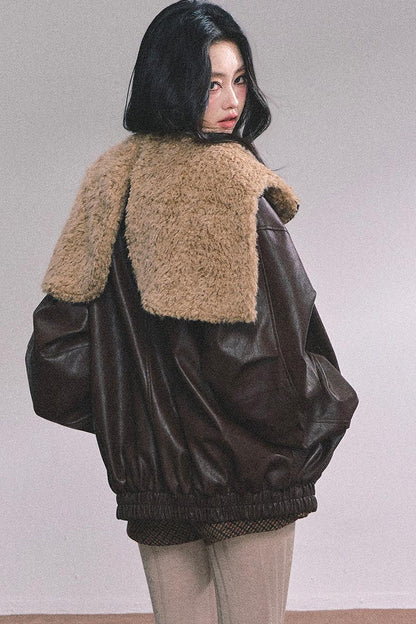 Autumn Navy Lambswool Leather Jacket