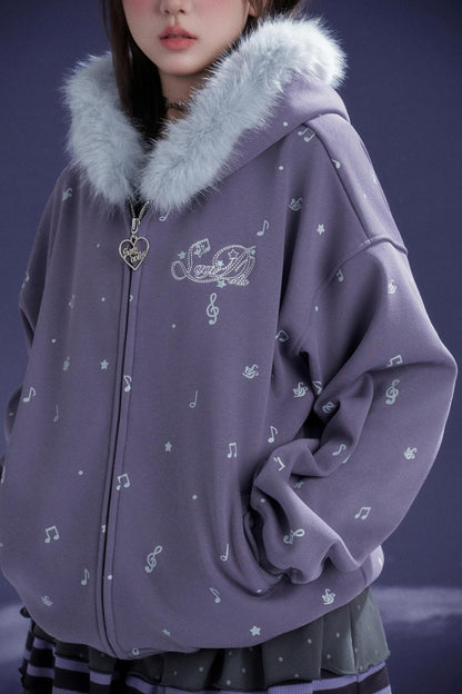 Purple Fleece Hooded Jacket