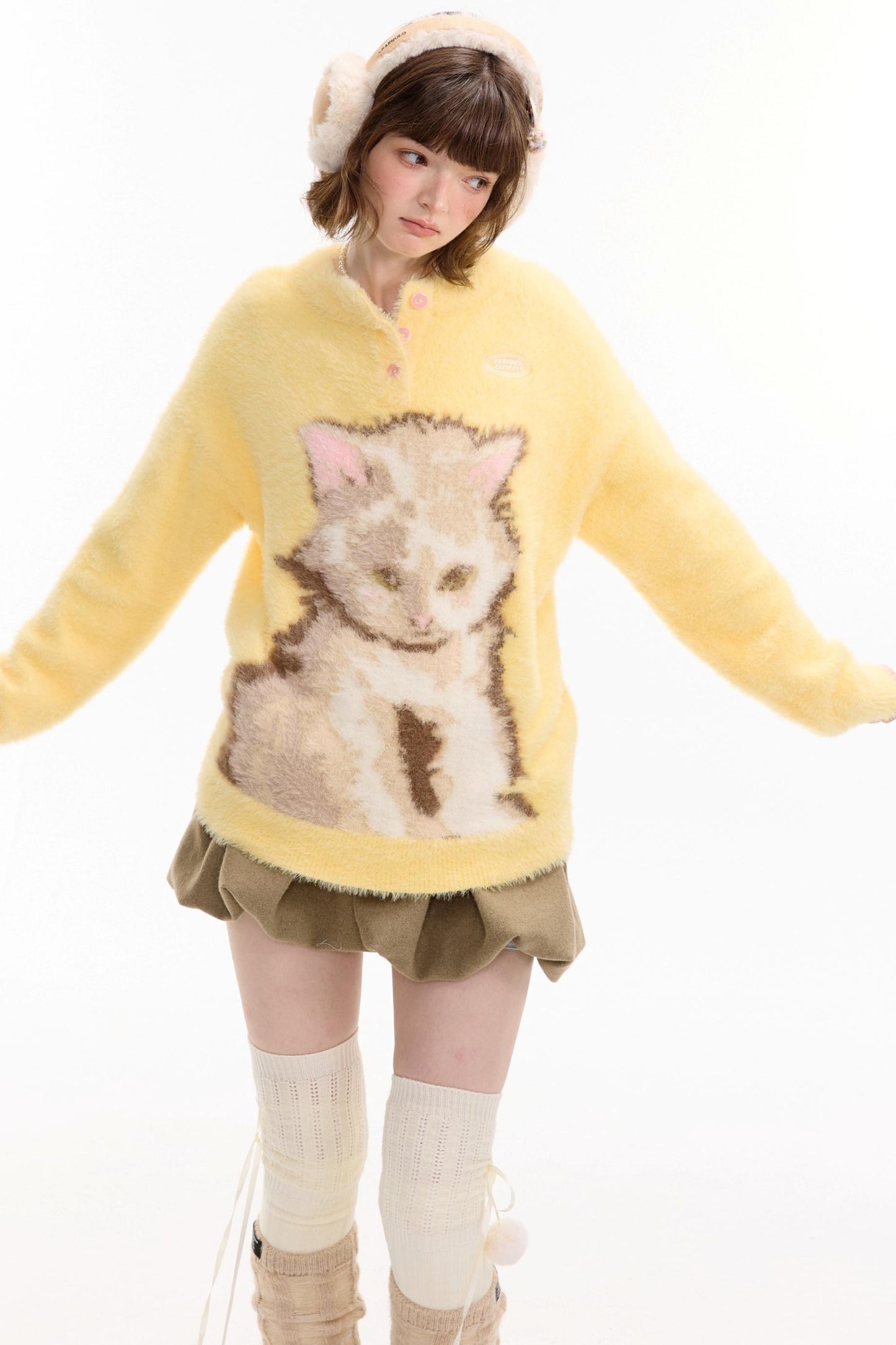 Yellow Cat Print Sweater