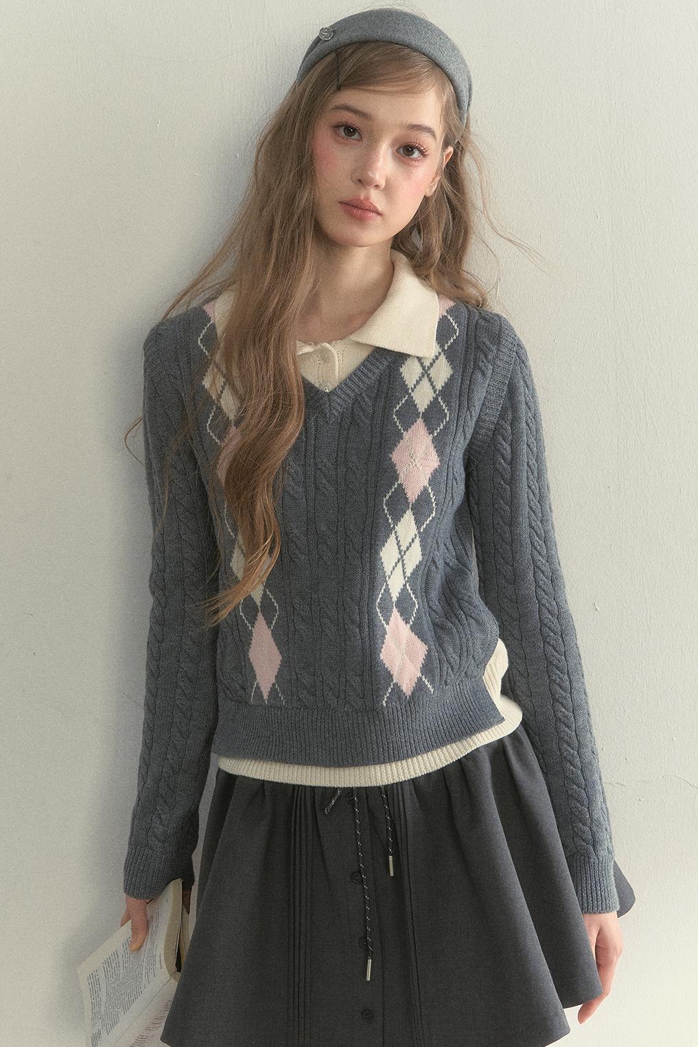 Retro Argyle Knitted Sweater