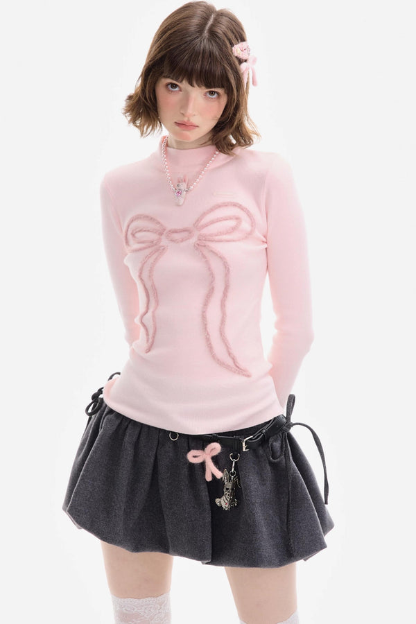Autumn Bow Slim Knit Shirt