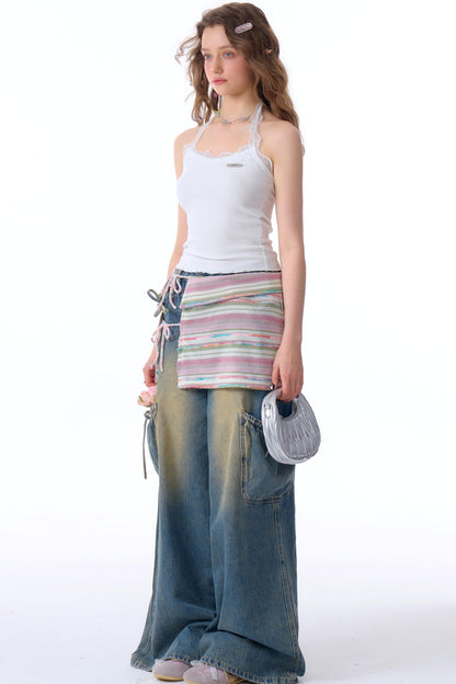 High-Waist Cargo Wide Pants