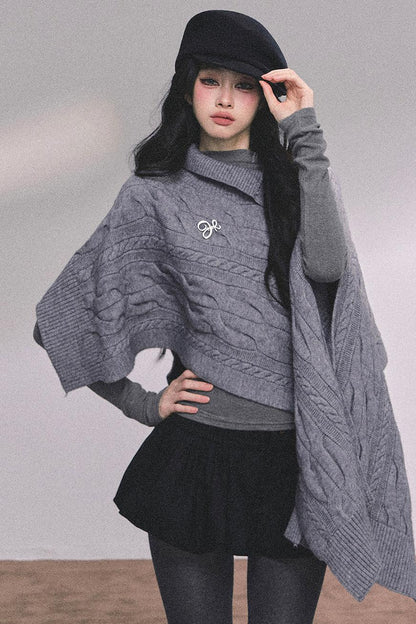Twist Gray Knit Sweater Cloak