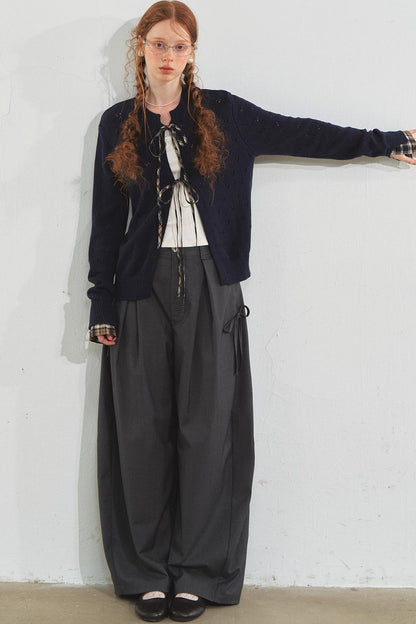 Vintage Plaid Lace-Up Cardigan