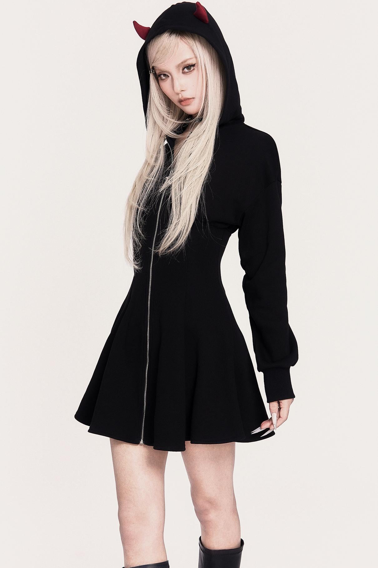 Dark Sweet Devil Hooded Dress Set-Up