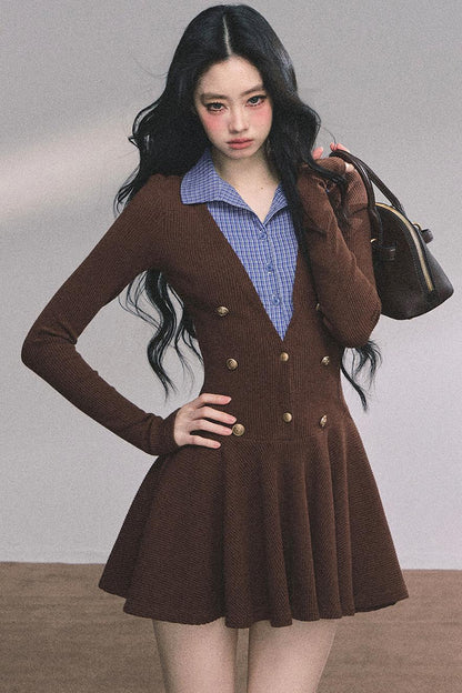 French Plaid Knitted Dress