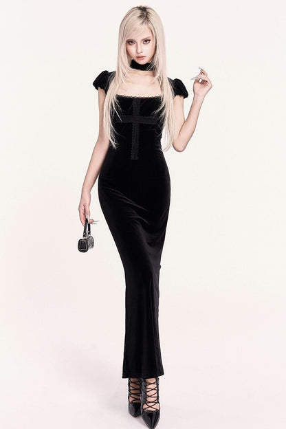 Fascinated Black Velvet Mermaid Dress
