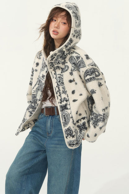 Jacquard Fleece Hooded Jacket