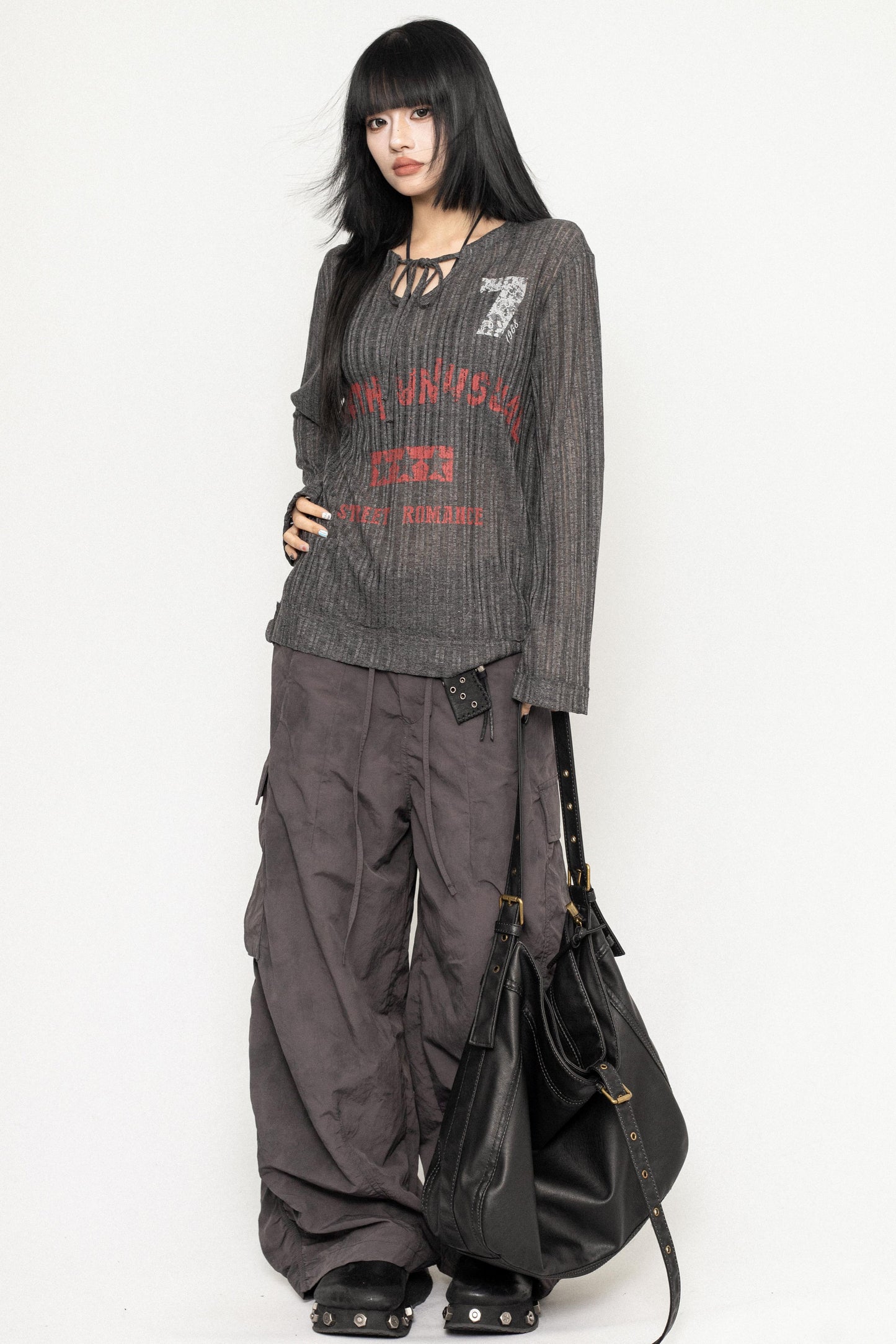 Retro Letter Print Long Sleeve Top