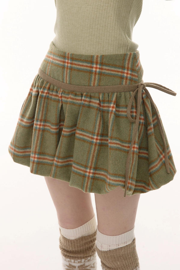 Green Plaid Woolen Skirt