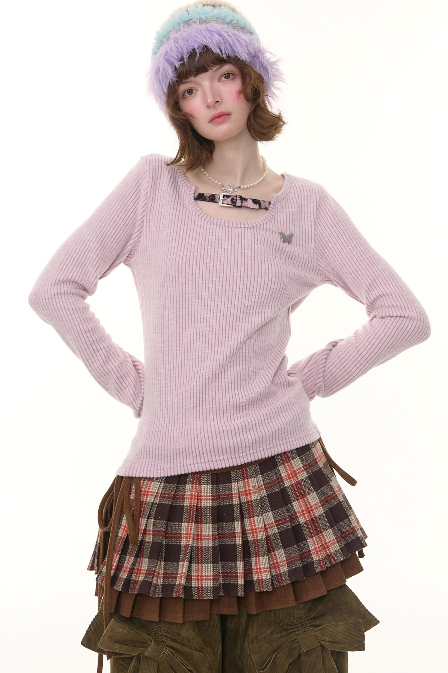 Design Leopard Print Long Sleeve Knit Shirt