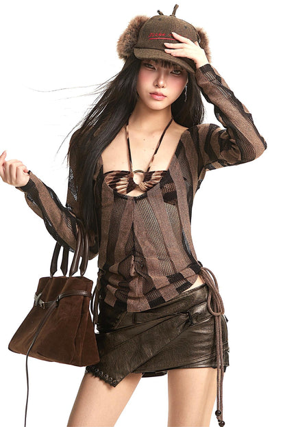 Wasteland Striped Mesh Cover-Up
