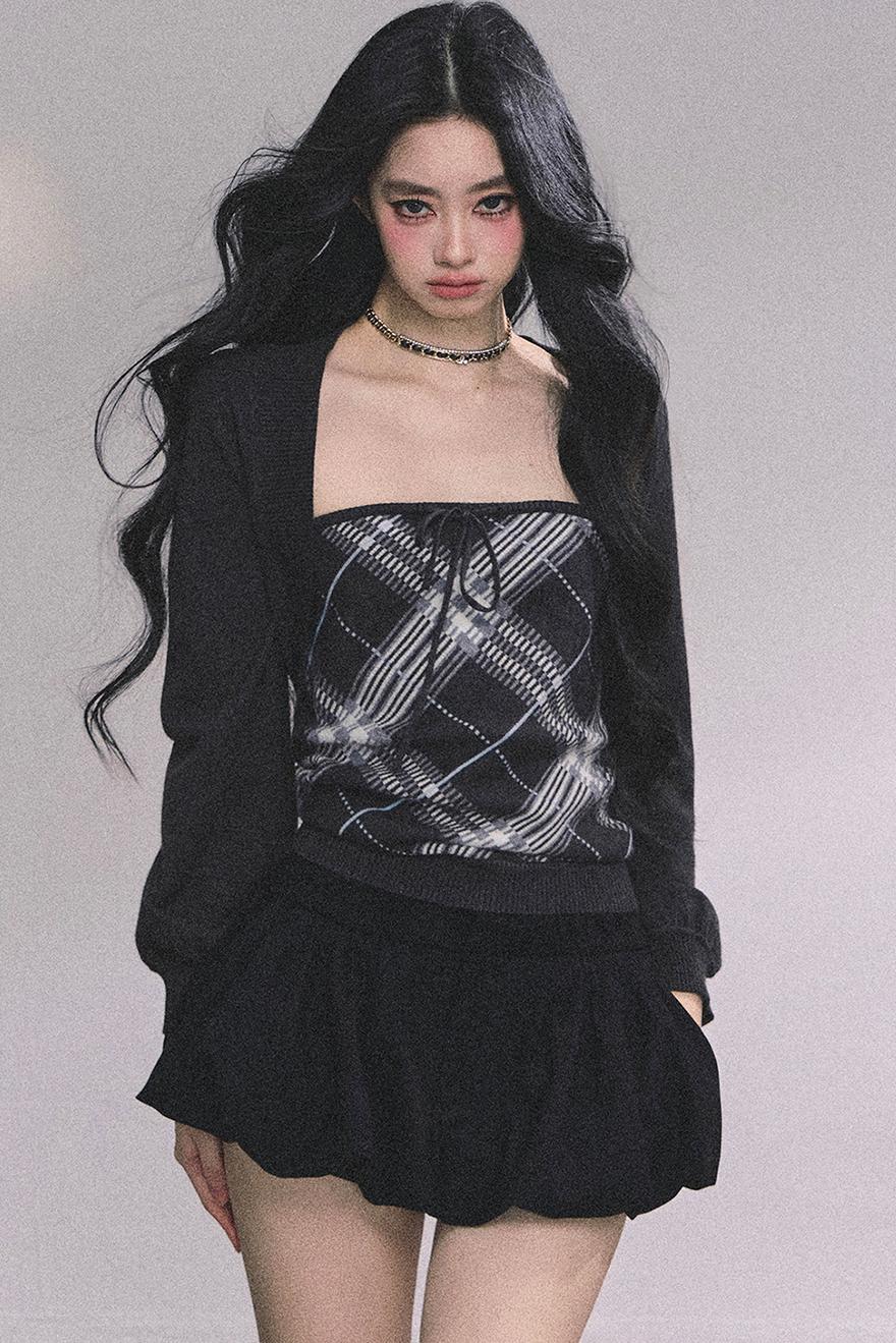 American Plaid Knitted Sweater Womens Two-Piece Set