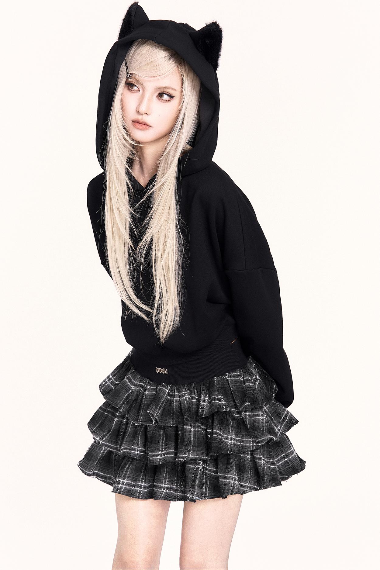 Black Cat Plush Hoodie