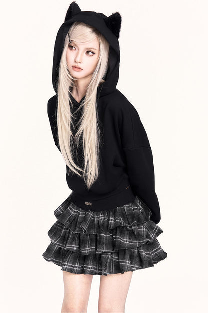 Black Cat Plush Hoodie