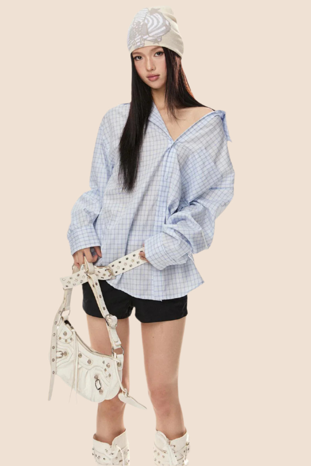 EZEK 아메리칸 레트로 더블 칼라 체크 셔츠 여성용 루즈 슬림 셔츠 재킷 봄 신상 트렌디 브랜드 