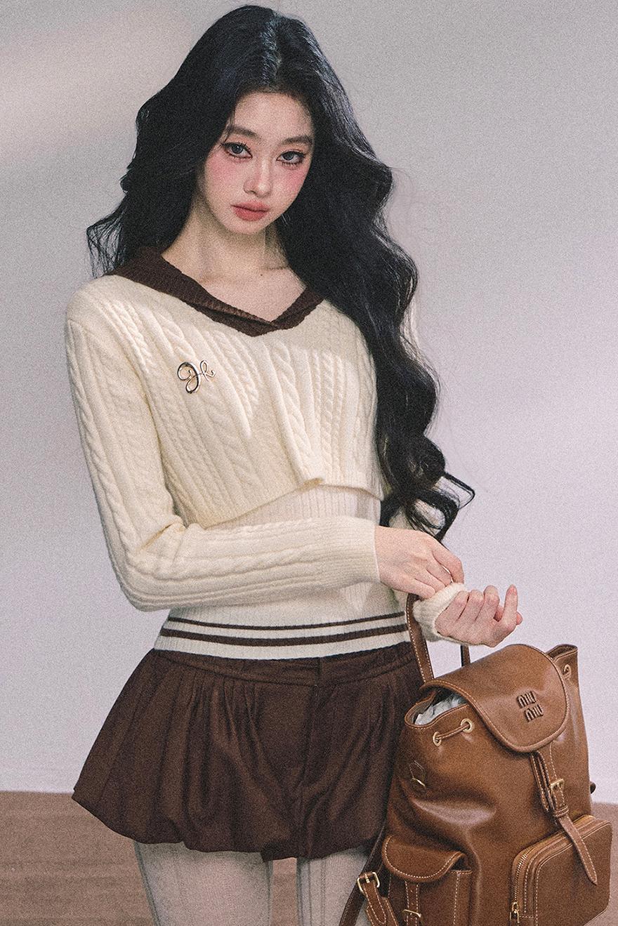 Navy Knitted Sweater Womens Top Set