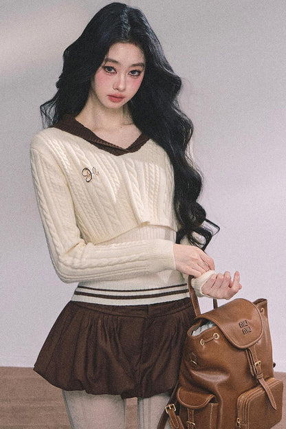 Navy Knitted Sweater Womens Top Set