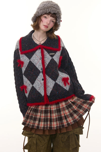 Retro Preppy Quilted Cardigan