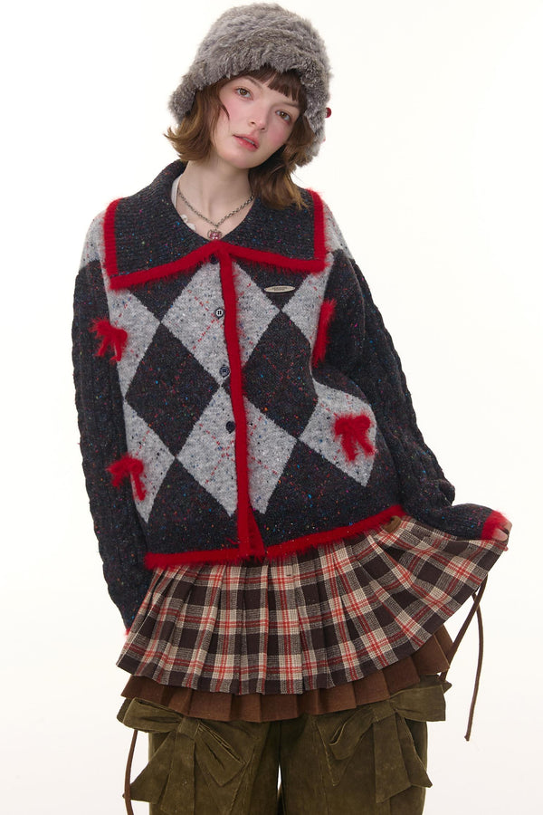 Retro Preppy Quilted Cardigan