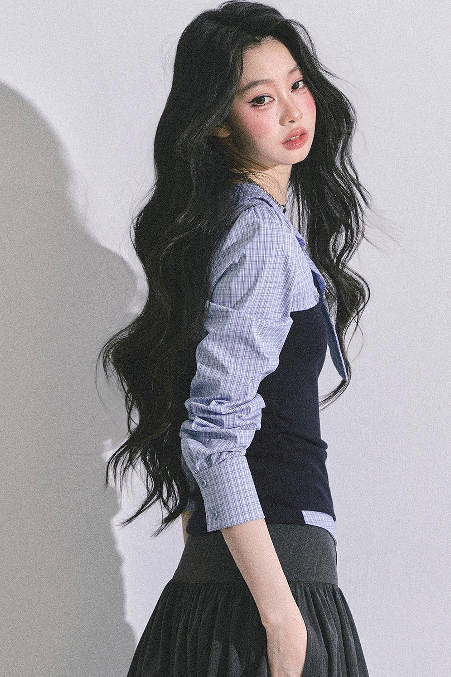 Korean Long-Sleeved Plaid Shirt