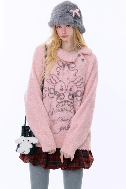 Retro Pink Irregular Sweater