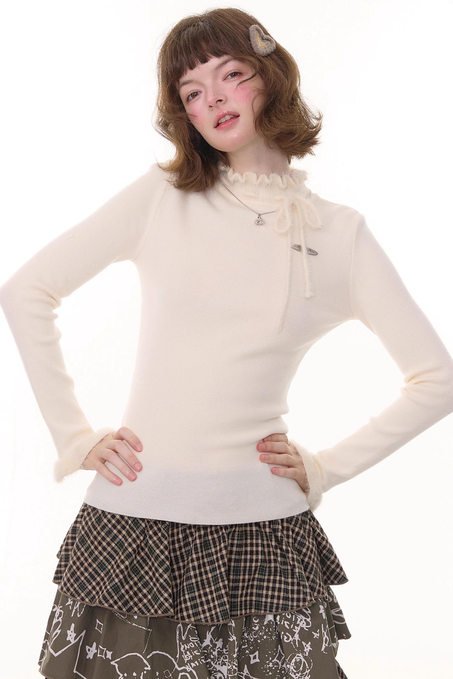 Bow-Knot Ruffled Knit Top