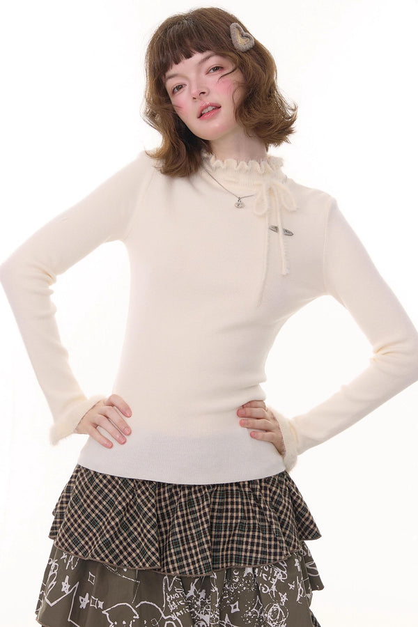 Bow-Knot Ruffled Knit Top