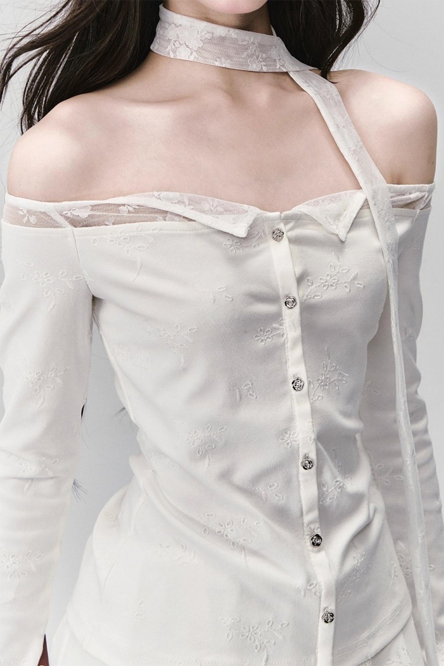 Luxury Moonlight Lace One-Shoulder Top Embroidered Skirt Set-Up