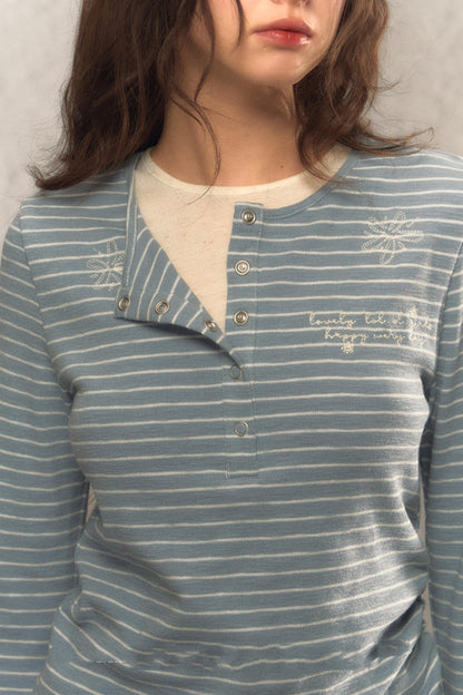 Striped Short Slim Long-Sleeved Top