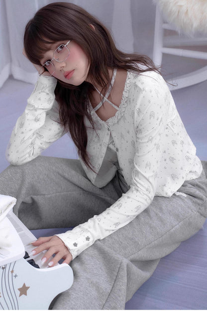 Angel Bear Print Camisole Cardigan Set-Up