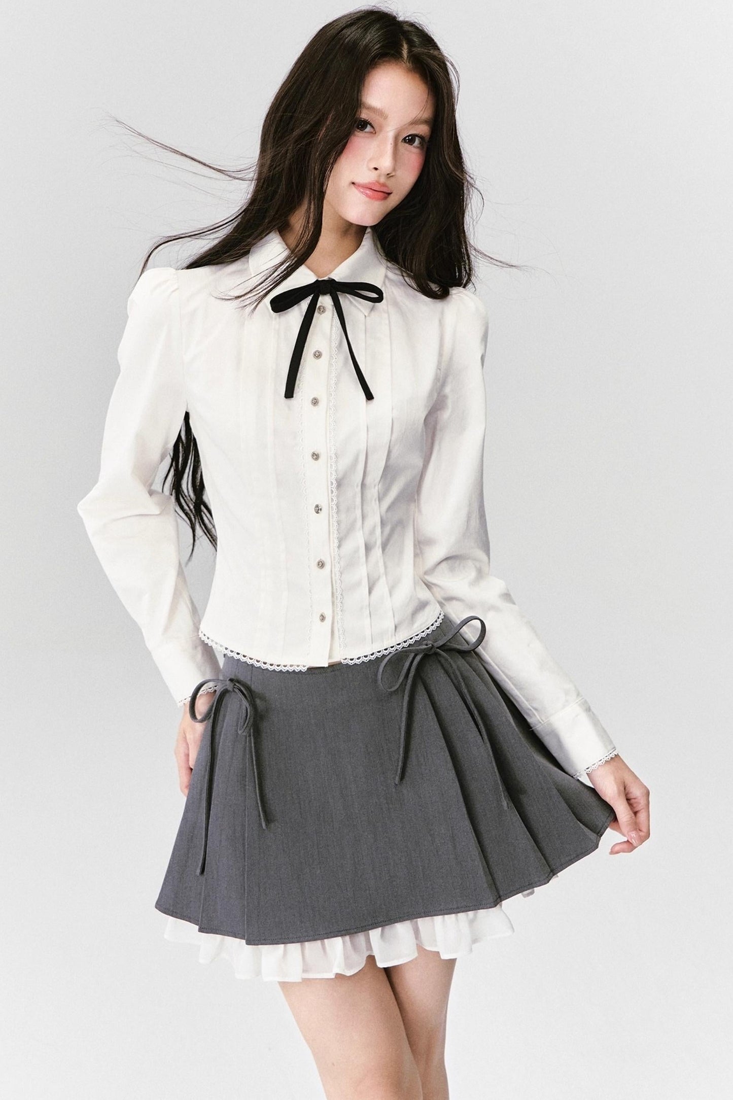 Fragile Cherry Blossom Pleated Shirt Set-Up