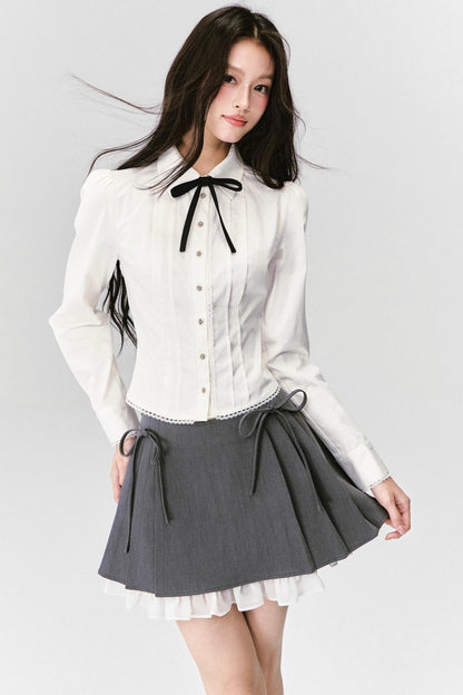 Fragile Cherry Blossom Pleated Shirt Set-Up