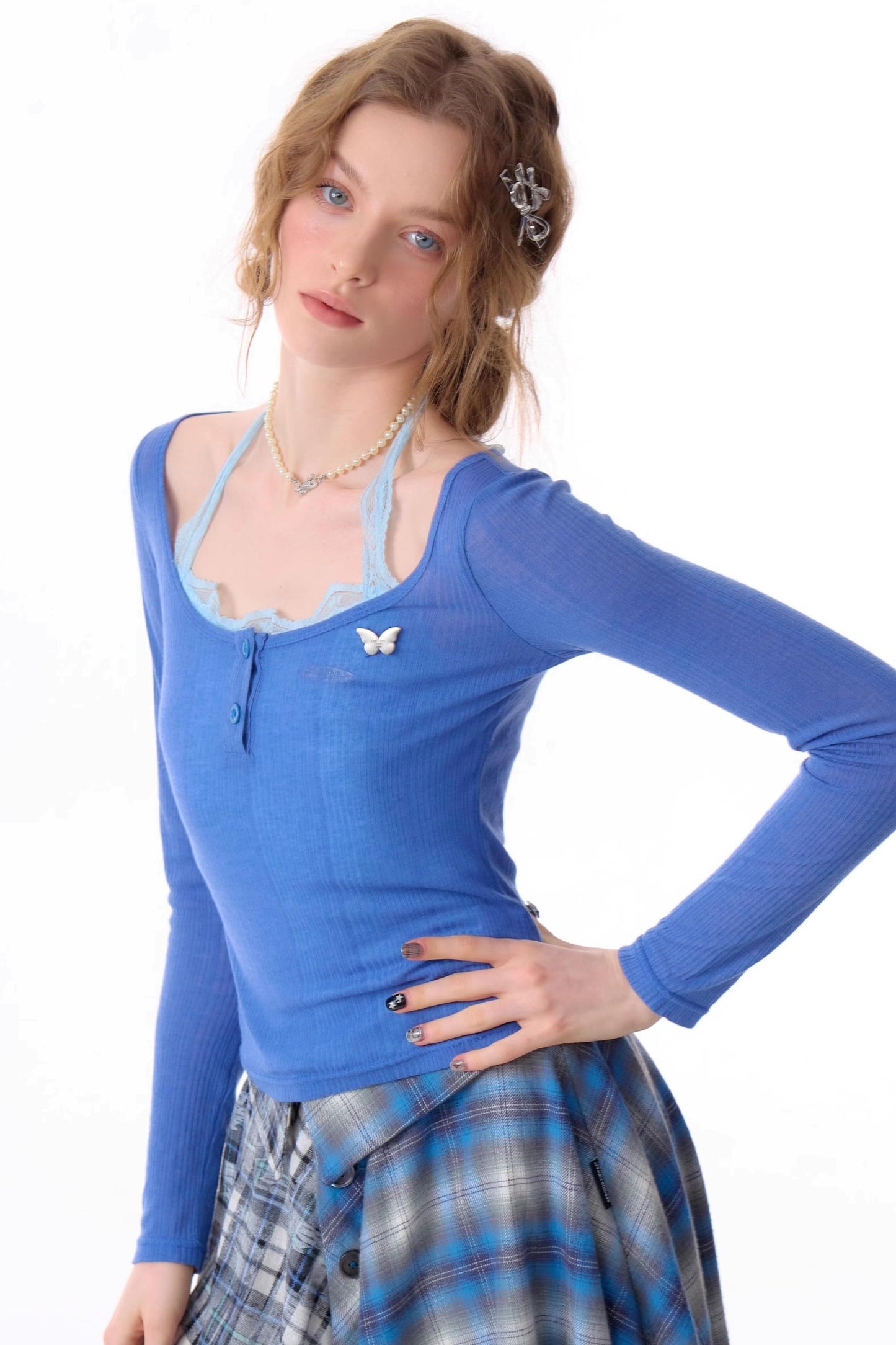 Semi-Sheer Slim Long Sleeve T-Shirt