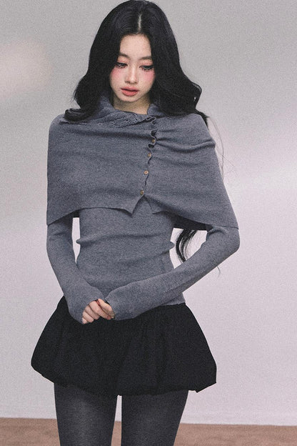 Korean Knit T-Shirt Shawl Set