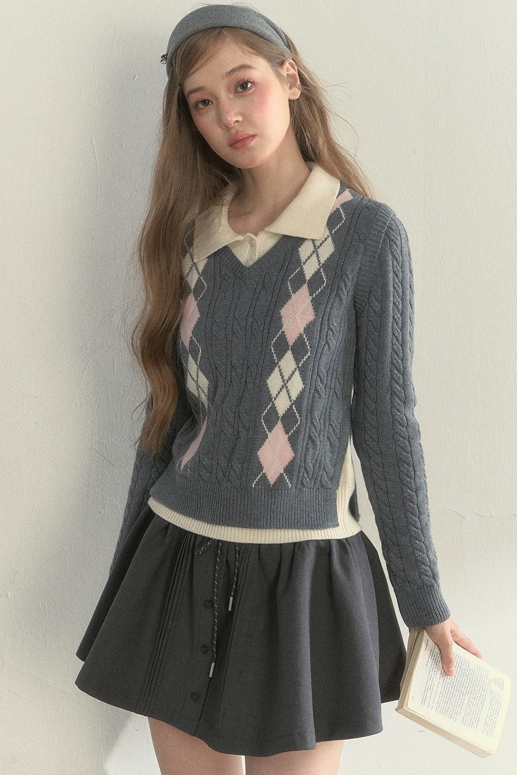 Retro Argyle Knitted Sweater