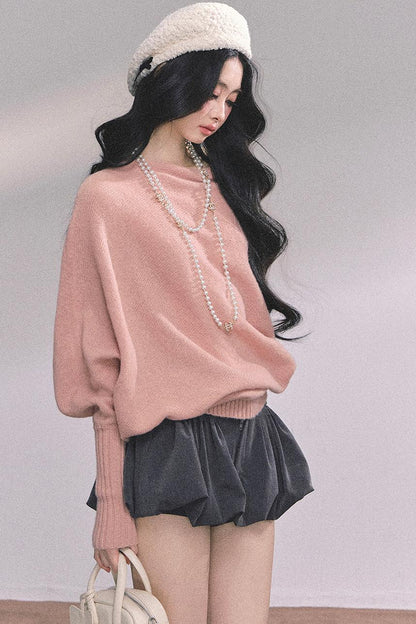 Soft Slanted Shoulder Knitted Sweater