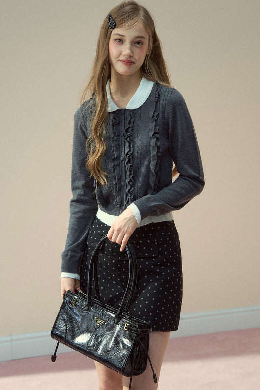 Doll Collar Lace Knit Top