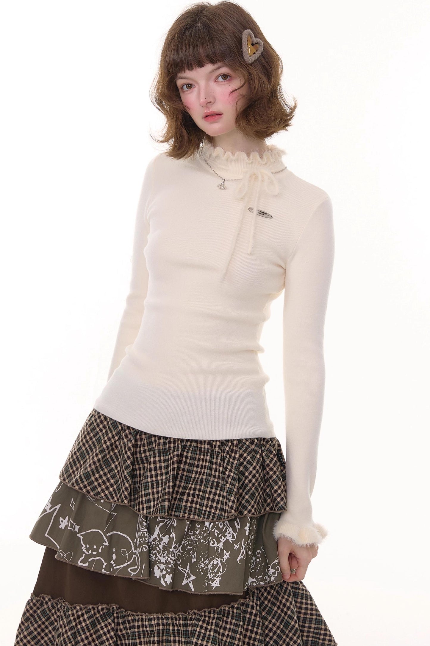 Bow-Knot Ruffled Knit Top