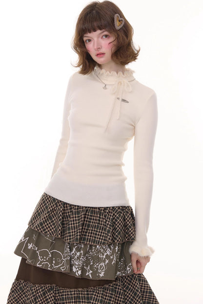 Bow-Knot Ruffled Knit Top