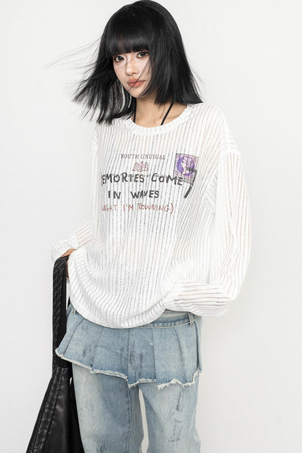 Cool English Graphic Long Sleeve Blouse