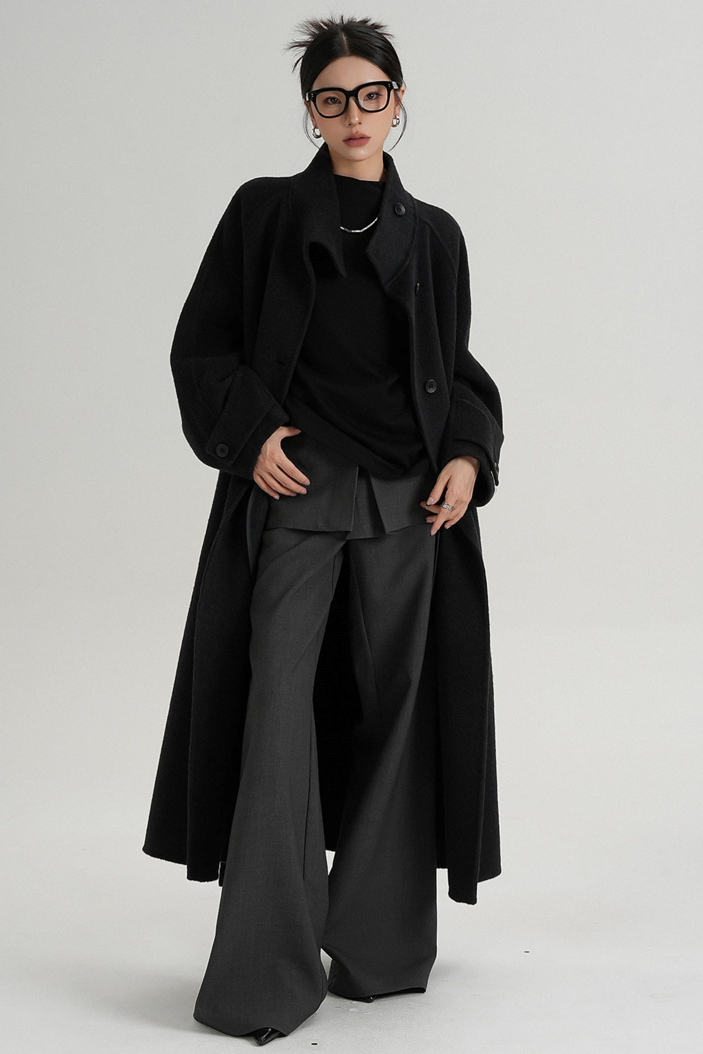 Temperament Diagonal Buckle Wool Coat