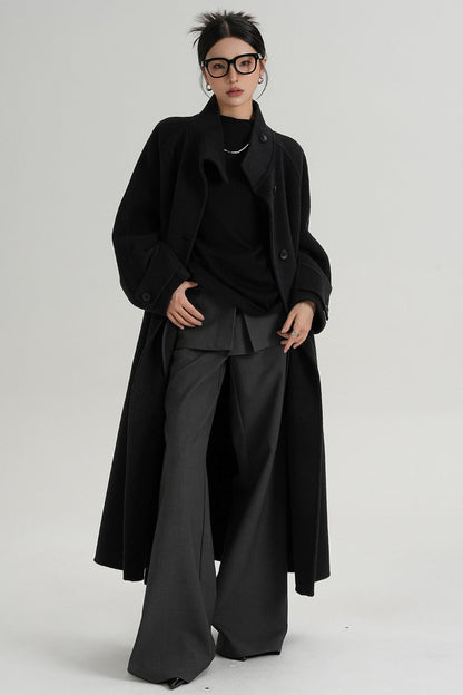 Temperament Diagonal Buckle Wool Coat