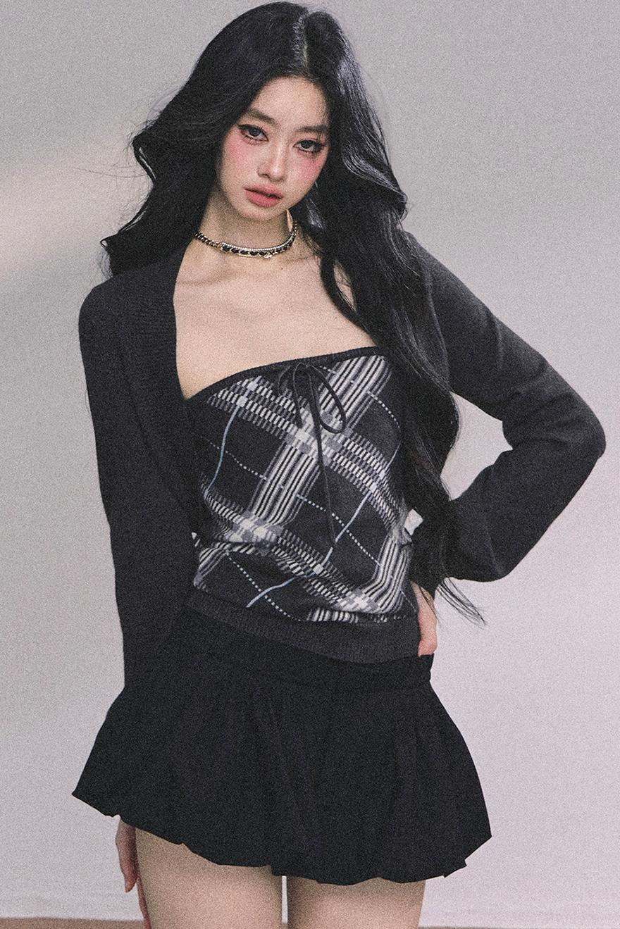 American Plaid Knitted Sweater Womens Two-Piece Set