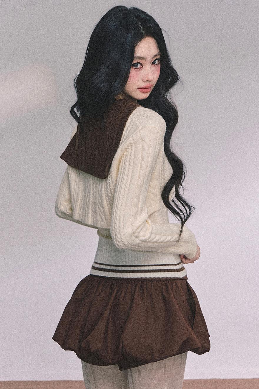 Navy Knitted Sweater Womens Top Set