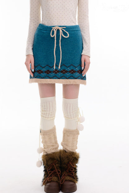 Retro Design High Waist A-Line Knitted Skirt