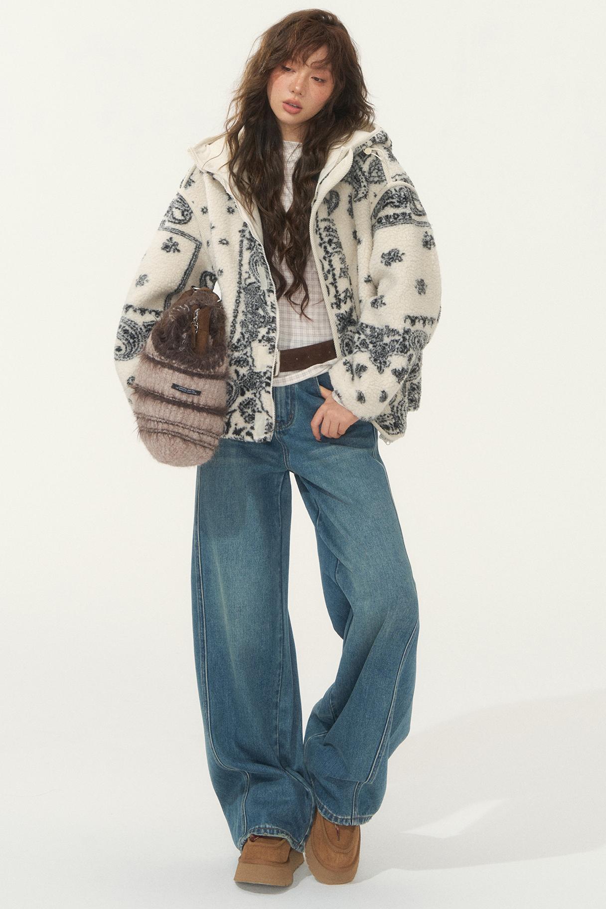 Jacquard Fleece Hooded Jacket